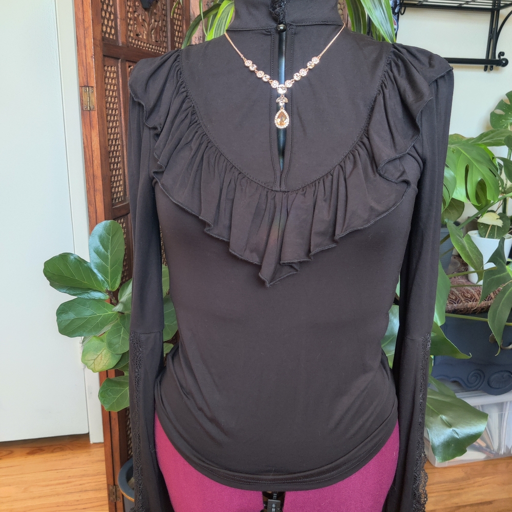 Killstar Elegant Black Frill Top